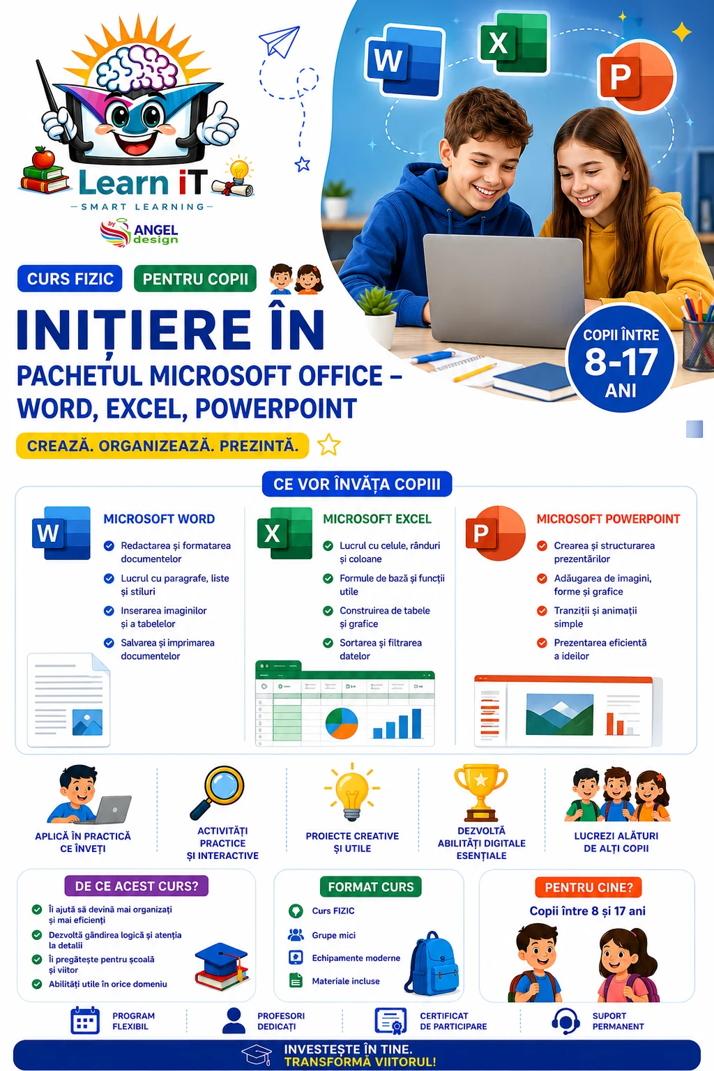 Web & IT - Inițiere în pachetul Microsoft Office – Word, Excel, PowerPoint (Curs FIZIC copii)