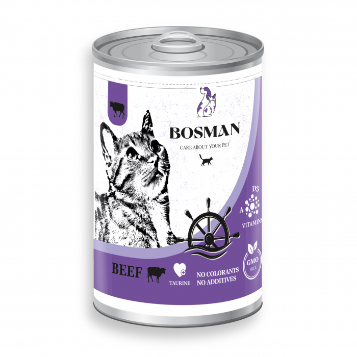 Hrana umeda completa Bosman pentru pisici adulte - cu carne de vită, 415g [1]