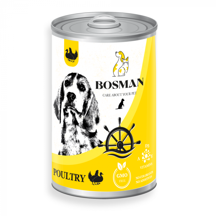 Hrana umeda completa Bosman pentru caini adulti -cu carne de pasăre , 1240g [1]