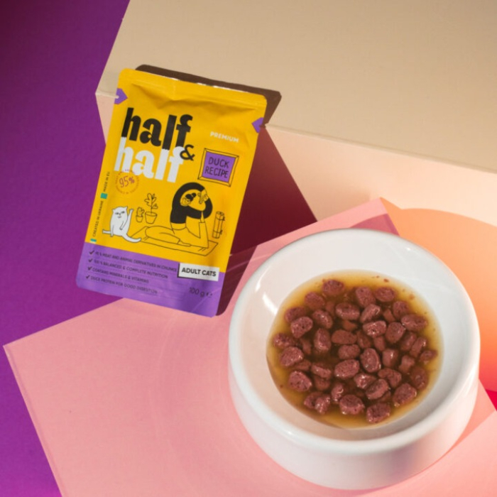 Hrana umeda completa Half&Half pentru pisici - Rata in sos, 100 g [4]