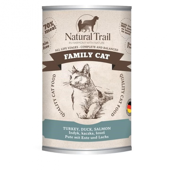 Hrana umeda completa Natural Trail pentru pisici adulte - Curcan, rata si somon, 400g [1]