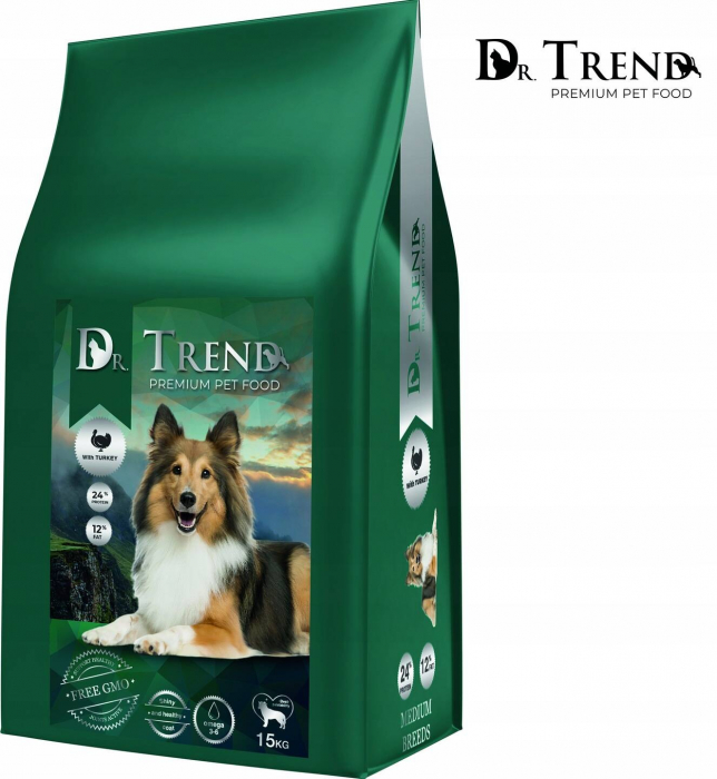 Hrana uscata completa Dr.Trend Premium pentru caini adulti de talie medie - cu curcan, 15 kg [1]