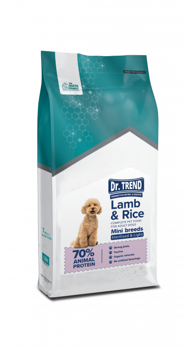 Hrana uscata completa Dr.Trend Sterilised & Light Super Premium pentru caini de talie mica - Miel si orez, 7kg [1]