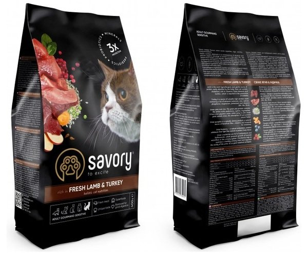 Hrană uscată completa Savory pentru pisici cu digestie sensibilă - cu carne proaspătă de miel și curcan, 0,4 kg [5]