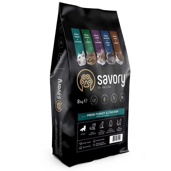 Hrană uscată completa Savory pentru pisoi - cu carne proaspătă de curcan și pui, 8 kg  [1]