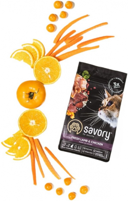 Hrană uscată completa Savory pentru pisici sterilizate - cu carne proaspătă de miel și pui, 8 kg [5]