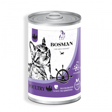 Hrana Umeda - Hrana umeda completa Bosman pentru pisici adulte - cu carne de pasăre, 415g