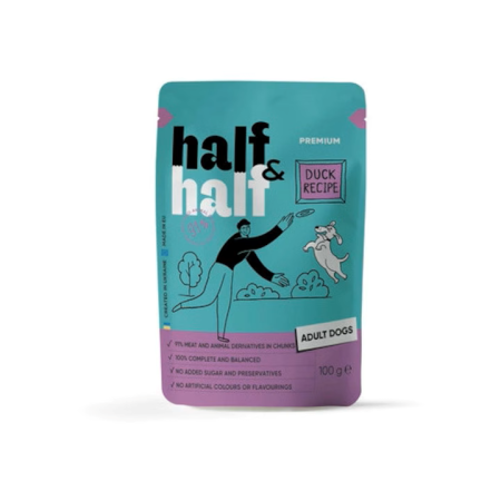Hrana Umeda - Half&Half Hrana umeda completa pentru caini - Rata in sos, 100g
