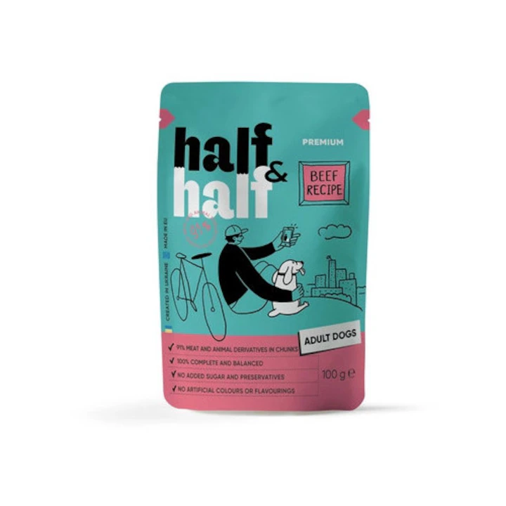 Hrana Umeda - Hrana umeda completa Half&Half pentru caini - Vita in sos, 100g