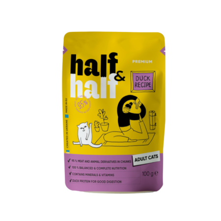 Hrana Umeda - Hrana umeda completa Half&Half pentru pisici - Rata in sos, 100 g