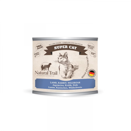 Hrana Pentru Pisici - Hrana umeda completa Natural Trail pentru pisici - cu carne de Miel, Iepure si Mistret, 200g