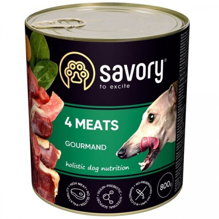 Hrana Umeda - Hrana umeda completa Savory pentru câini adulți de toate rasele - cu 4 tipuri de carne, 800g