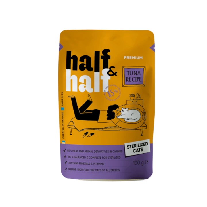 Hrana Umeda - Hrana umeda Half&Half pentru pisici sterilizate - Cu Ton, 100 g