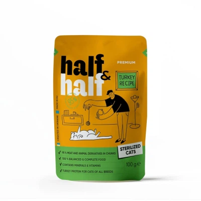 Hrana Umeda - Hrana umeda Half&Half pentru pisici sterilizate - Curcan in jeleu, 100g