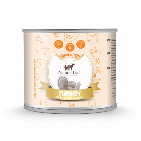 Hrana Pentru Pisici - Hrana umeda hipoalergenica Natural Trail Monoproteica pentru pisici - Curcan 185 g