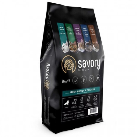 Hrană Uscata - Hrană uscată completa Savory pentru pisoi - cu carne proaspătă de curcan și pui, 8 kg 