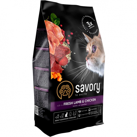 Hrană uscată completa Savory pentru pisici sterilizate - cu carne proaspătă de miel și pui, 8 kg [1]