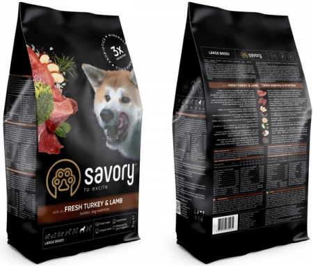 Hrană uscată completa Savory pentru câini adulți de talie mare - cu carne proaspătă de curcan și miel, 3 kg [3]