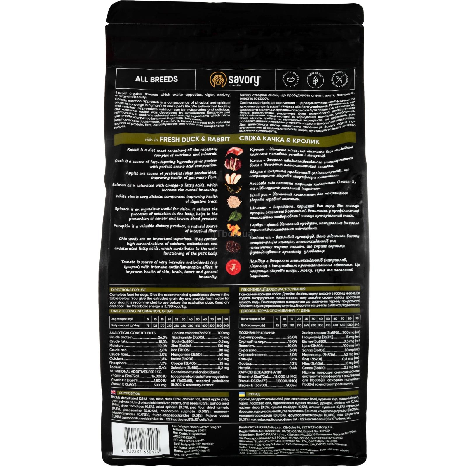 Hrană uscată completa Savory pentru caini adulti - cu carne proaspăta de rață și iepure, 3 kg [2]