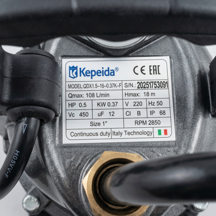 Pompa submersibila apa curata KEPEIDA QDX1.5-16-0.37K-F, 0.37 kW, debit max 6.5 mc/h, inaltime maxima refulare 18 metri, bobinaj 100% cupru, tehnologie si design italian [3]