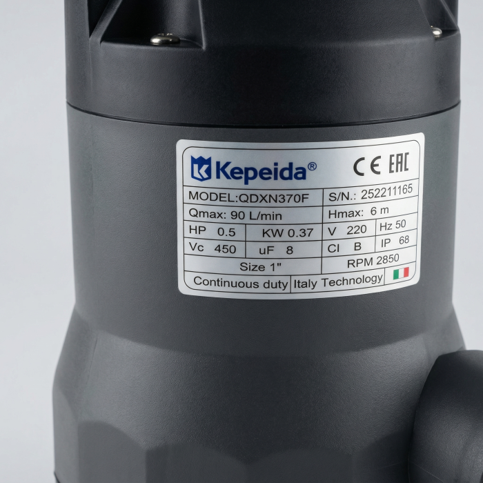 Pompa submersibila apa curata KEPEIDA QDXN370F, 0.37 kW, debit max 90 L/min, inaltime maxima refulare 6 metri, bobinaj 100% cupru, tehnologie si design italian [3]