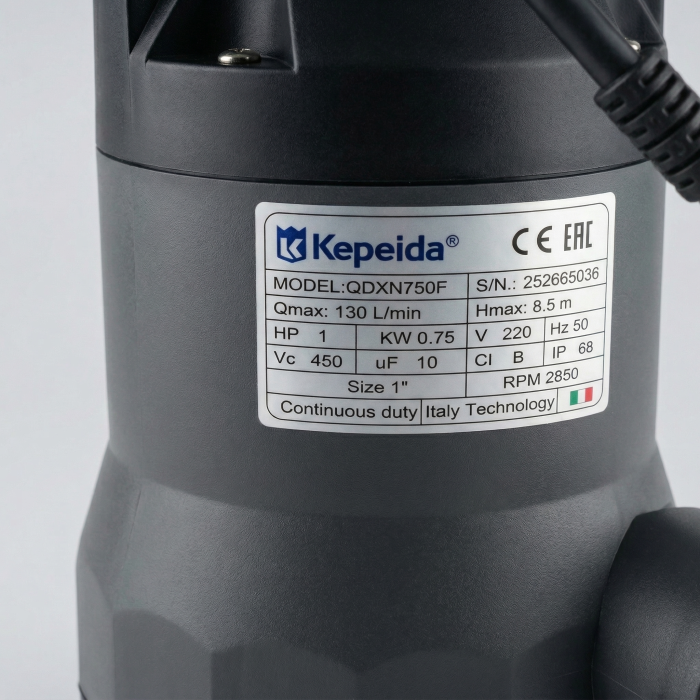 Pompa submersibila apa curata KEPEIDA QDXN750F, 0.75 kW, debit max 130 L/min, inaltime maxima refulare 8.5 metri, bobinaj 100% cupru, tehnologie si design italian [3]