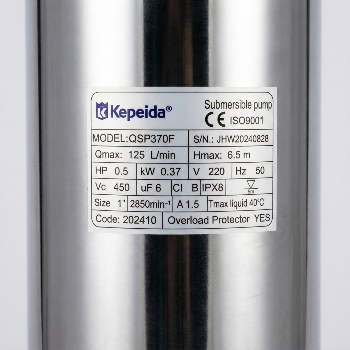 Pompa submersibila apa curata KEPEIDA QSP370F, 0.37 kW, debit max 125 Litri/minut, inaltime maxima 6.5 metri, bobinaj 100% cupru, otel inoxidabil, tehnologie si design italian [3]