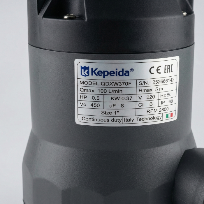 Pompa submersibila apa murdara KEPEIDA QDXW370F, 0.37 kW, debit max 100 L/min, inaltime maxima refulare 5 metri, bobinaj 100% cupru, tehnologie si design italian [3]