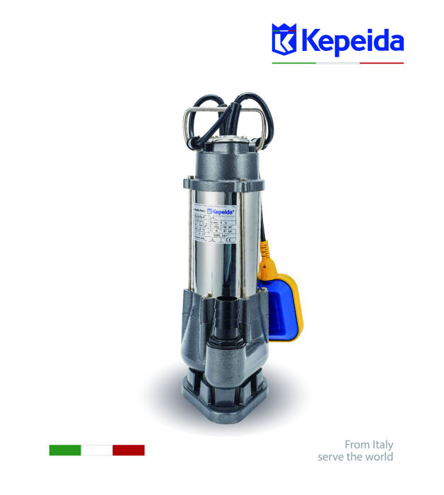 Pompă submersibilă pentru apă murdară KEPEIDA V370A-F, 370W, debit maxim 80Litri/minut, înălțime maximă de refulare 9 metri, bobinaj 100% cupru, tehnologie și design italian [2]