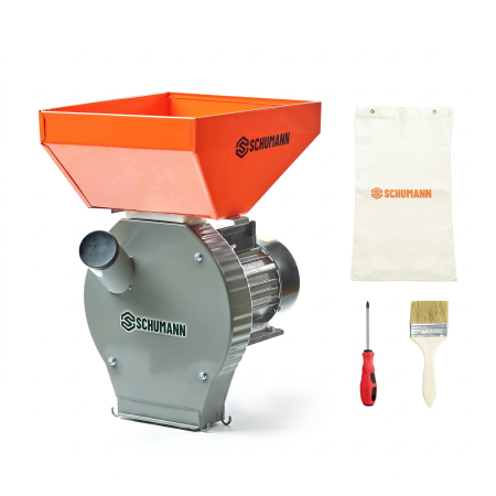 MORI CEREALE - Moara electrica Heber®, 3.8 kw 3000 rpm motor 100% cupru, 300 kg/ora, cuva mare, 20 de ciocanele pentru cereale si stiuleti + sac, surubelnita, perie