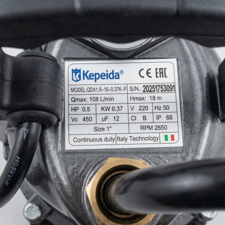 Pompa submersibila apa curata KEPEIDA QDX1.5-16-0.37K-F, 0.37 kW, debit max 6.5 mc/h, inaltime maxima refulare 18 metri, bobinaj 100% cupru, tehnologie si design italian [2]