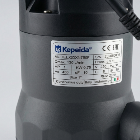 Pompa submersibila apa curata KEPEIDA QDXN750F, 0.75 kW, debit max 130 L/min, inaltime maxima refulare 8.5 metri, bobinaj 100% cupru, tehnologie si design italian [2]