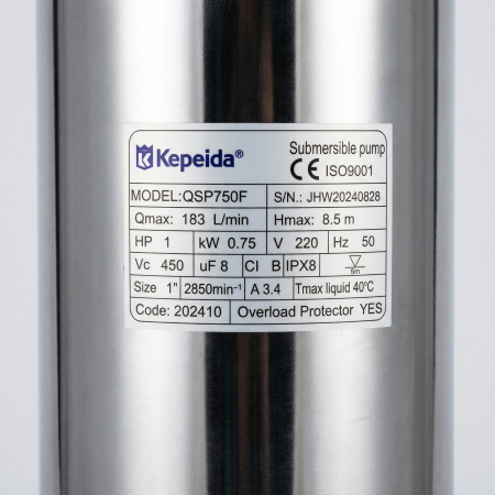 Pompa submersibila apa curata KEPEIDA QSP750F, 0.75 kW, debit max 185 Litri/minut, inaltime maxima 10 metri, bobinaj 100% cupru, otel inoxidabil, tehnologie si design italian [2]