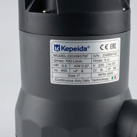 Pompa submersibila apa murdara KEPEIDA QDXW370F, 0.37 kW, debit max 100 L/min, inaltime maxima refulare 5 metri, bobinaj 100% cupru, tehnologie si design italian [2]