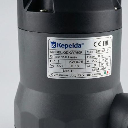 Pompa submersibila apa murdara KEPEIDA QDXW750F, 0.75 kW, debit max 150 L/min, inaltime maxima refulare 8 metri, bobinaj 100% cupru, tehnologie si design italian [2]