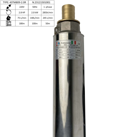 Pompa submersibila Zinith Italy 4STM611, 2 KW, 80 L/min 150m, bobinaj cupru, cablu alimentare 20m [2]