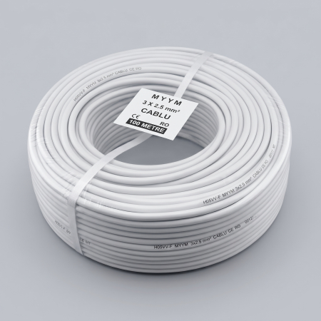 CASA SI GRADINA - Rola Cablu Flexibil Lițat Curent MYYM 3x2.5 mm, 100m, 300/500V
