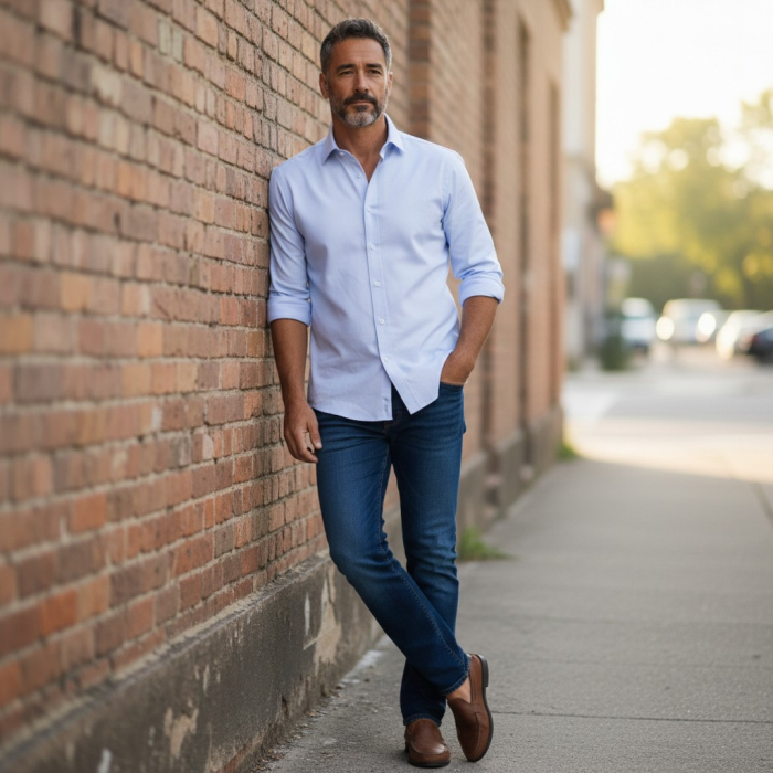 Cămașă bărbați bleu slim fit din bumbac – Antonio Assante [6]