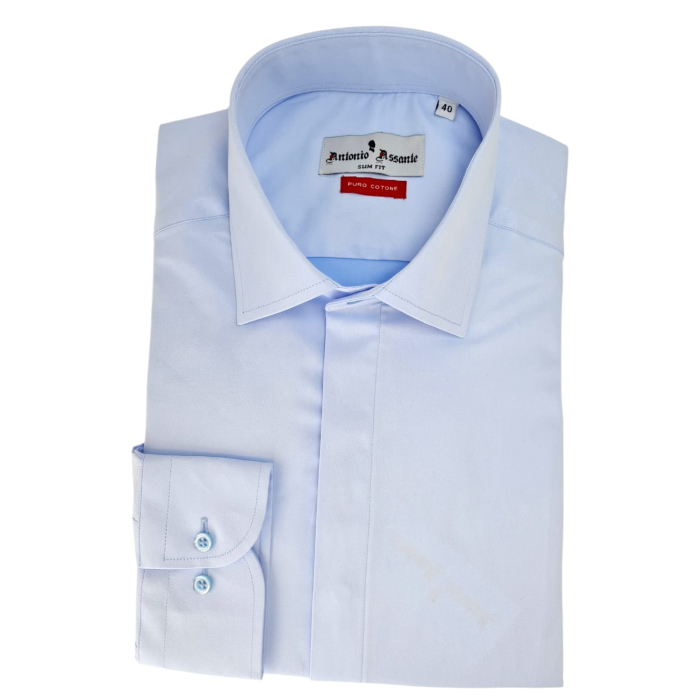 Cămașă bărbați bleu slim fit din bumbac – Antonio Assante [2]