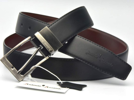 Shop - Curea bărbați din piele reversibilă negru/maro – Antonio Assante