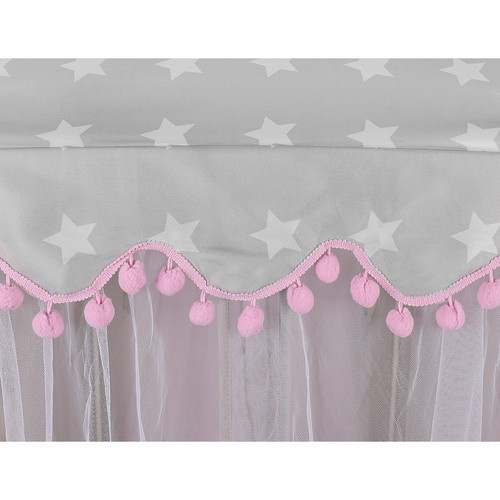 Cort de joacă pentru copii, model castel roz-gri, 123x123x140cm, cu perdele și ciucuri decorativi, 3+ ani [8]