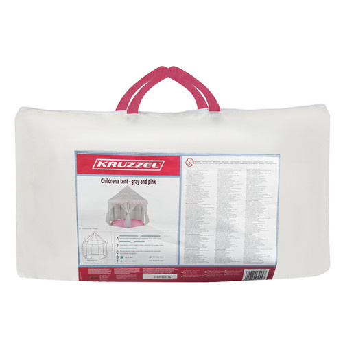 Cort de joacă pentru copii, model castel roz-gri, 123x123x140cm, cu perdele și ciucuri decorativi, 3+ ani [12]