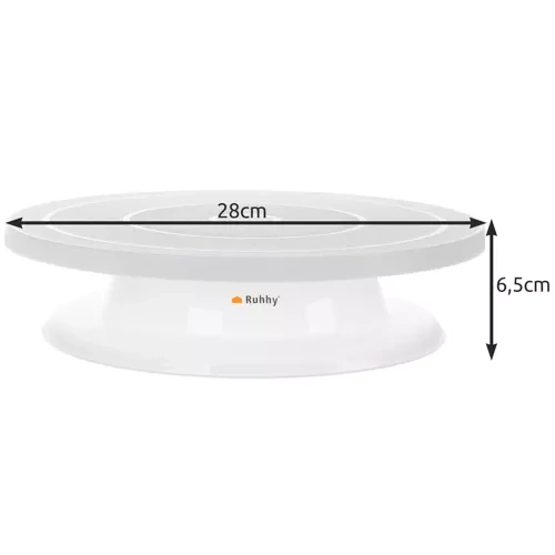 Platou rotativ pentru tort + 3 spatule decorative – suport cu picior detașabil, 28 cm, alb [9]