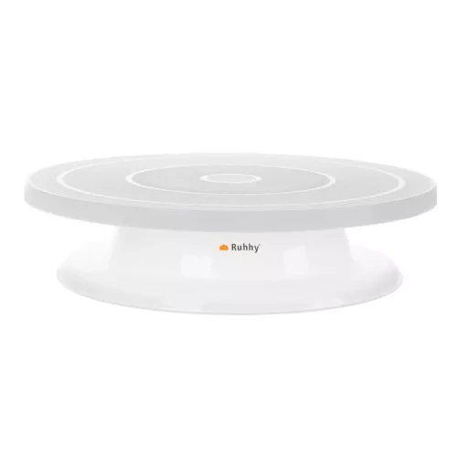 Platou rotativ pentru tort + 3 spatule decorative – suport cu picior detașabil, 28 cm, alb [3]