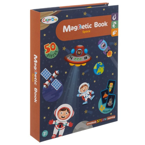 Puzzle magnetic educativ tip carte – tematică spațiu, 50 piese + 6 carduri model, jucărie creativă pentru copii [3]