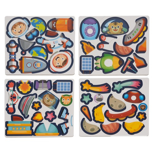 Puzzle magnetic educativ tip carte – tematică spațiu, 50 piese + 6 carduri model, jucărie creativă pentru copii [4]