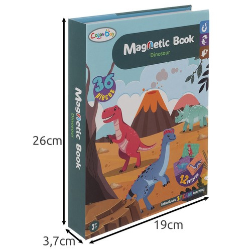 Puzzle magnetic tip carte – tematică dinozauri, 36 magneți + 6 carduri model, jucărie educativă pentru copii [6]