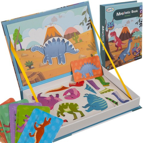 Puzzle magnetic tip carte – tematică dinozauri, 36 magneți + 6 carduri model, jucărie educativă pentru copii [1]