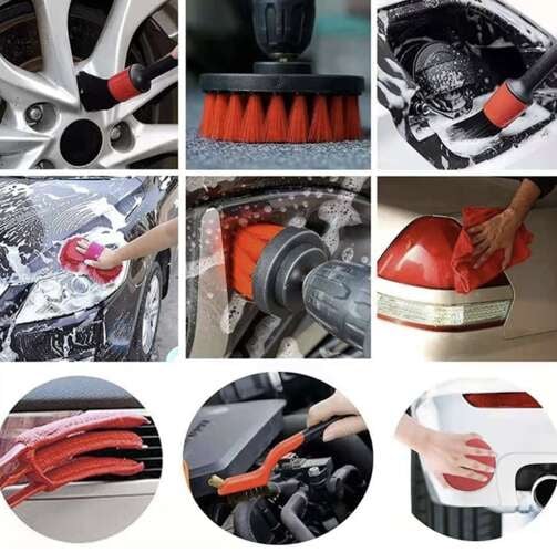 Set complet pentru detailing auto, 19 piese, cu husă – curățare interior/exterior, perii, lavete, mănușă, cadou util [2]
