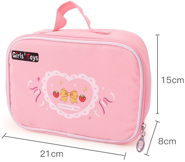 Set de înfrumusețare pentru copii, 11 piese din lemn + MDF, cu gentuță roz, jucărie educativă/joc de rol 3+ [5]